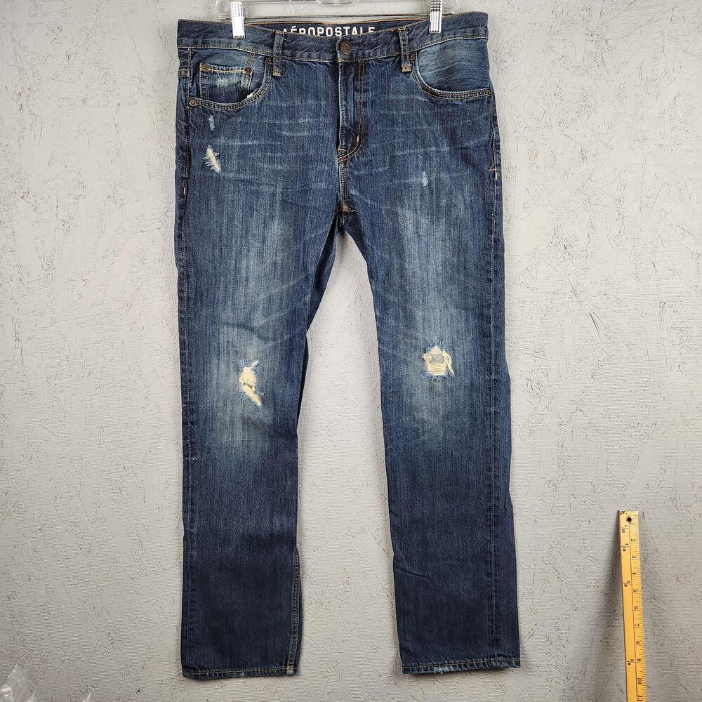Aeropostale Jeans Mens 32x32 Blue Rivington Skinny Straight Leg Pockets Preppy